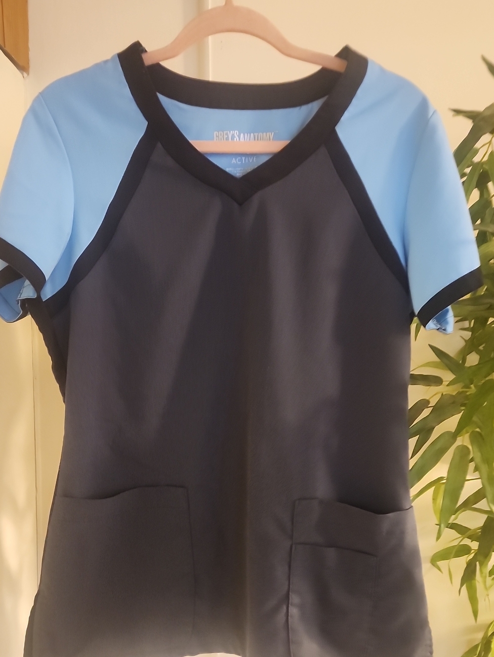 Barco Uniforms Black Top with Light Blue Raglan Sleeves Greys Anatomy